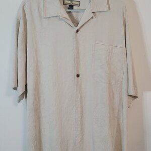 Tommy Bahama Men's L Tan Short Sleeve Button Down Shirt 100% Silk